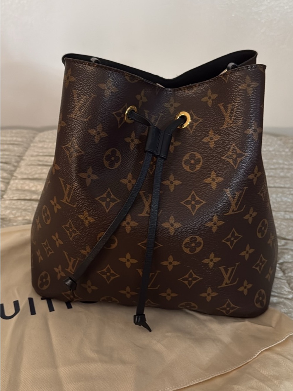 Louis Vuitton Monogram Canvas Drawstring Bucket Bag in Brown
